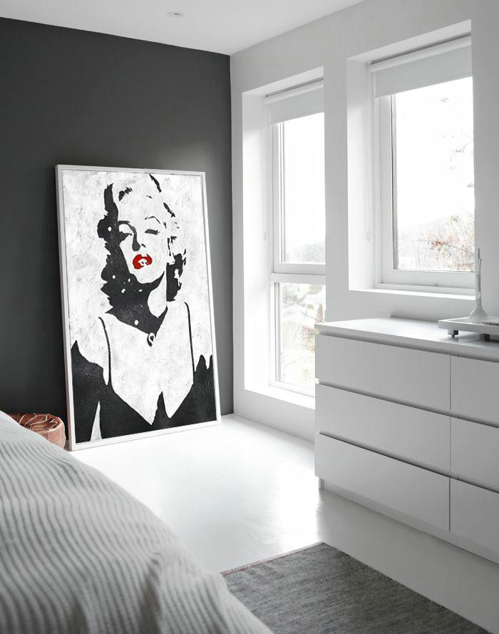 Large Contemporary Art Acrylic Painting,Black And White Minimal Painting On Canvas - Large Colorful Wall Art